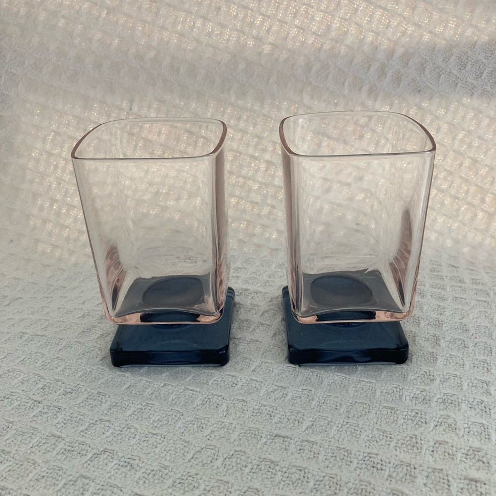 Vintage Di Saronno Pink Glasses With Blue Square Bases